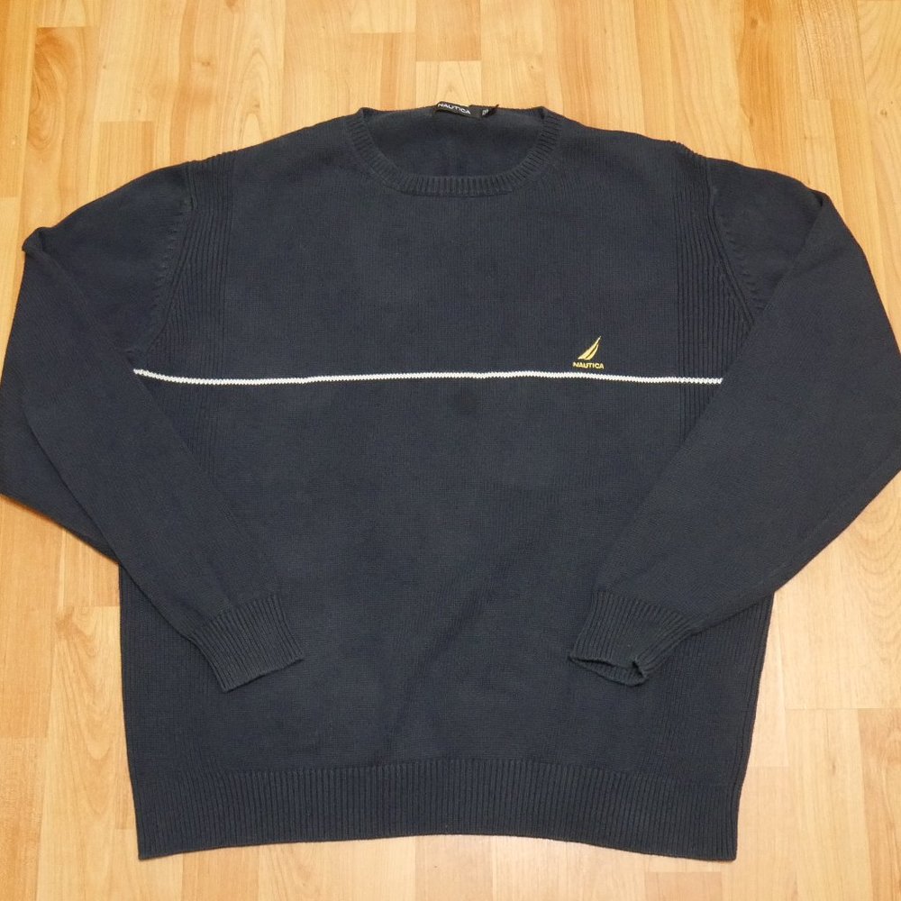 Nautica Sweater Men's Size Large Navy Blue Long Sleeve Shirt Knitted Pullover